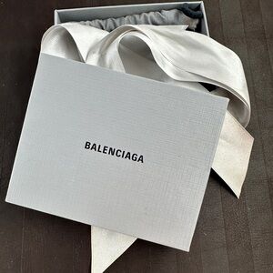 Balenciaga Gray Box with Silver Ribbon and synced canvas bag